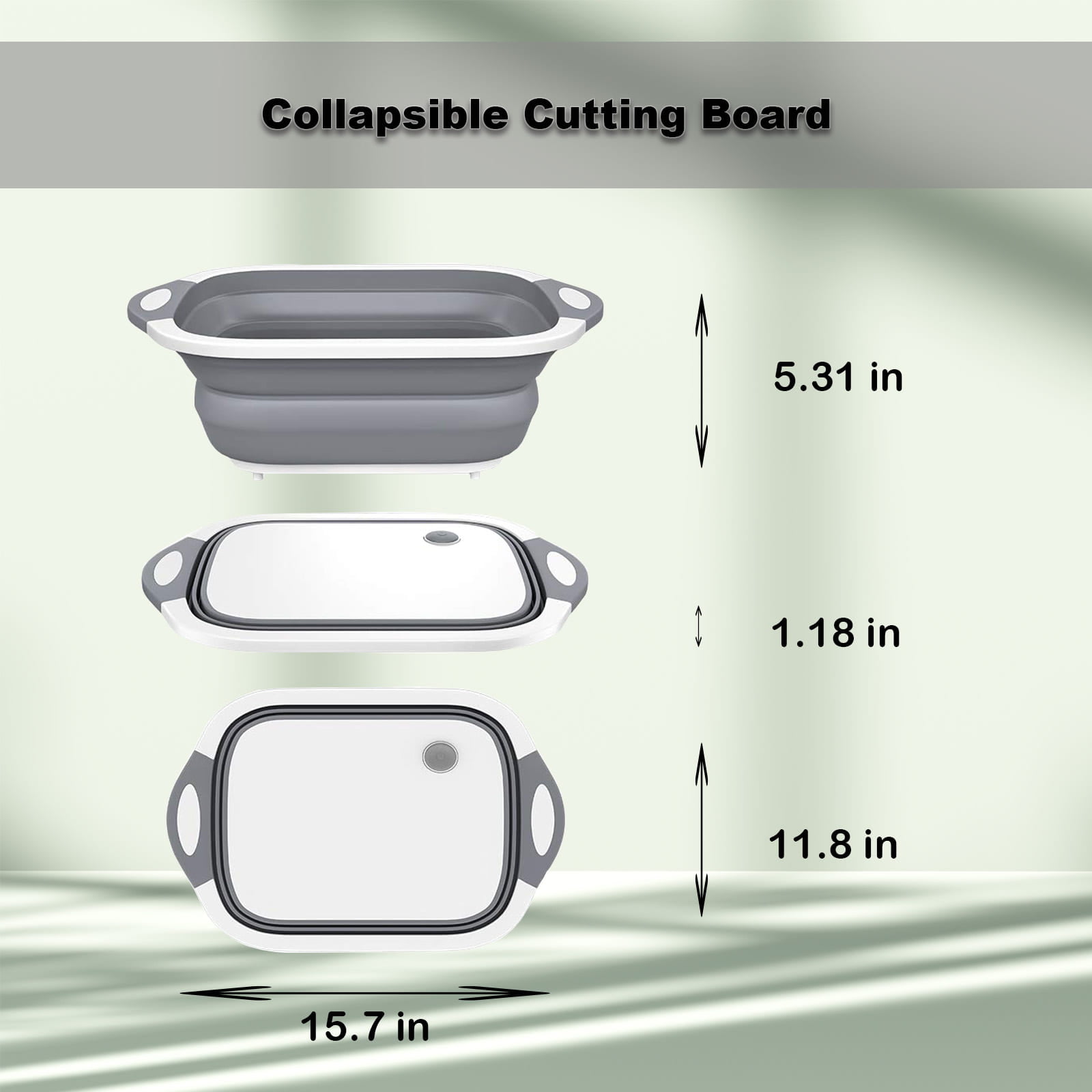 LIGHTSMAX 3-1 Multi Function Collapsible Cutting Board Drain Basket for Fruits Vegetable Meat Food Preparation - White