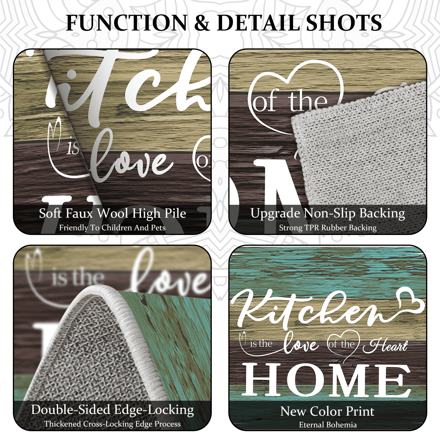 Kitchen Rug Sets 3 Piece, Washable Non-Slip Soft Polyester Kitchen Floor Mats with TPR Cotton Backing, Farmhouse Area Rugs for Kitchen Laundry Hallway Bathroom