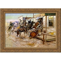 In Without Knocking 24x18 Gold Ornate Wood Framed Canvas Art by Charles M. Russell