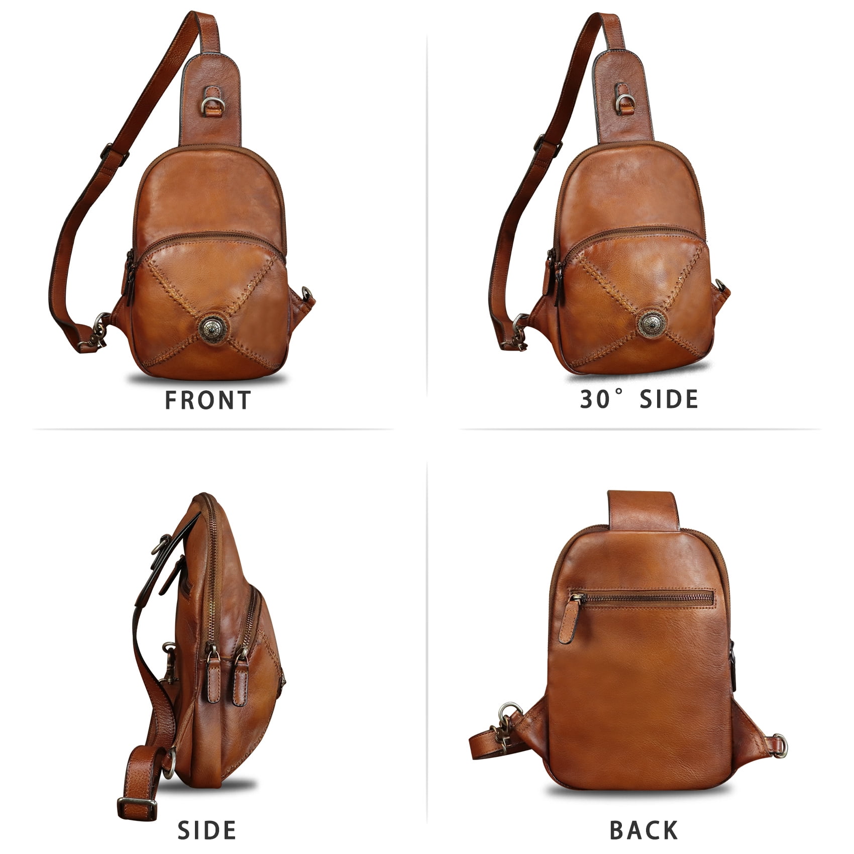 Genuine Leather Small Sling Bag for Women Men Sling Backpack Purse Crossbody Bag