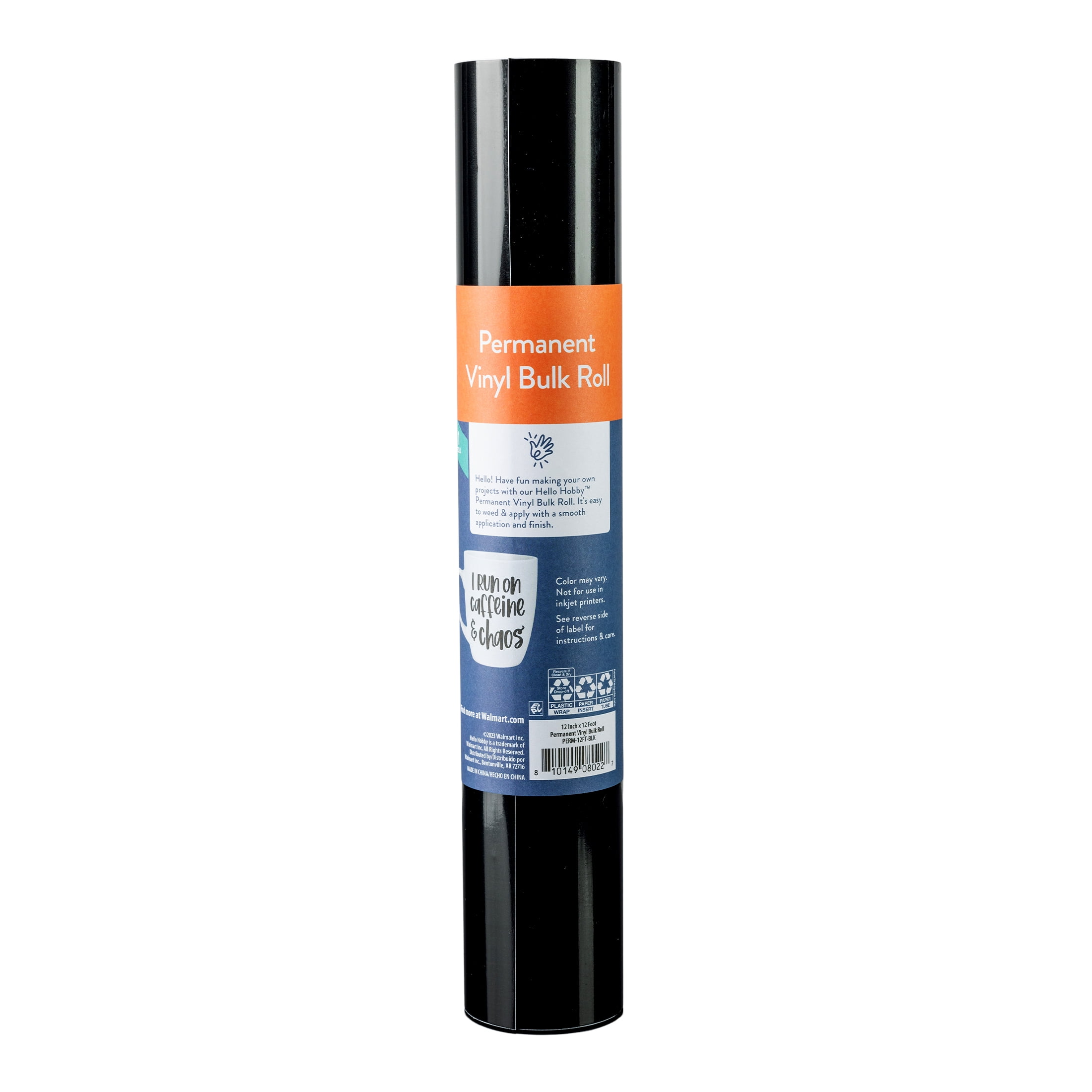 Hello Hobby 12" x 12' Black Permanent Craft Vinyl Bulk Roll