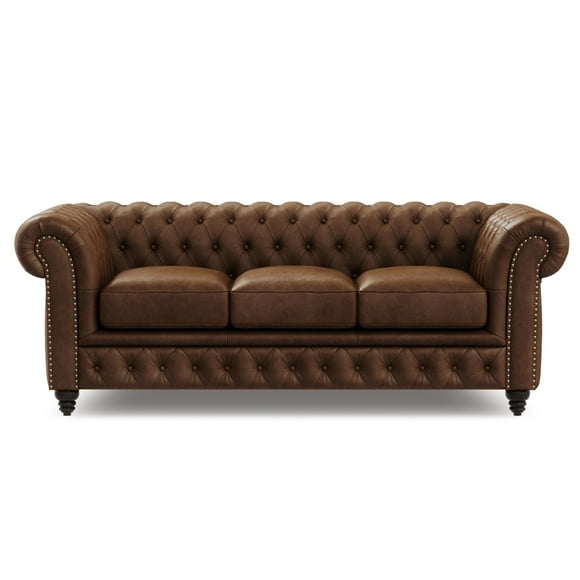 Valencia Parma 82" Full Aniline Leather Chesterfield Three Seats Sofa | Premium Full-Aniline Leather, Pet-Friendly Leather, Solid Wood Legs, Chocolate