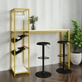 thumbnail image 3 of Emma + Oliver Modern Bar and Wine Table with 2 Slanted Bottle Shelves and Hanging Stemware Holders, Gold Steel Tube Frame with Faux Marble Melamine Table Top, 3 of 14