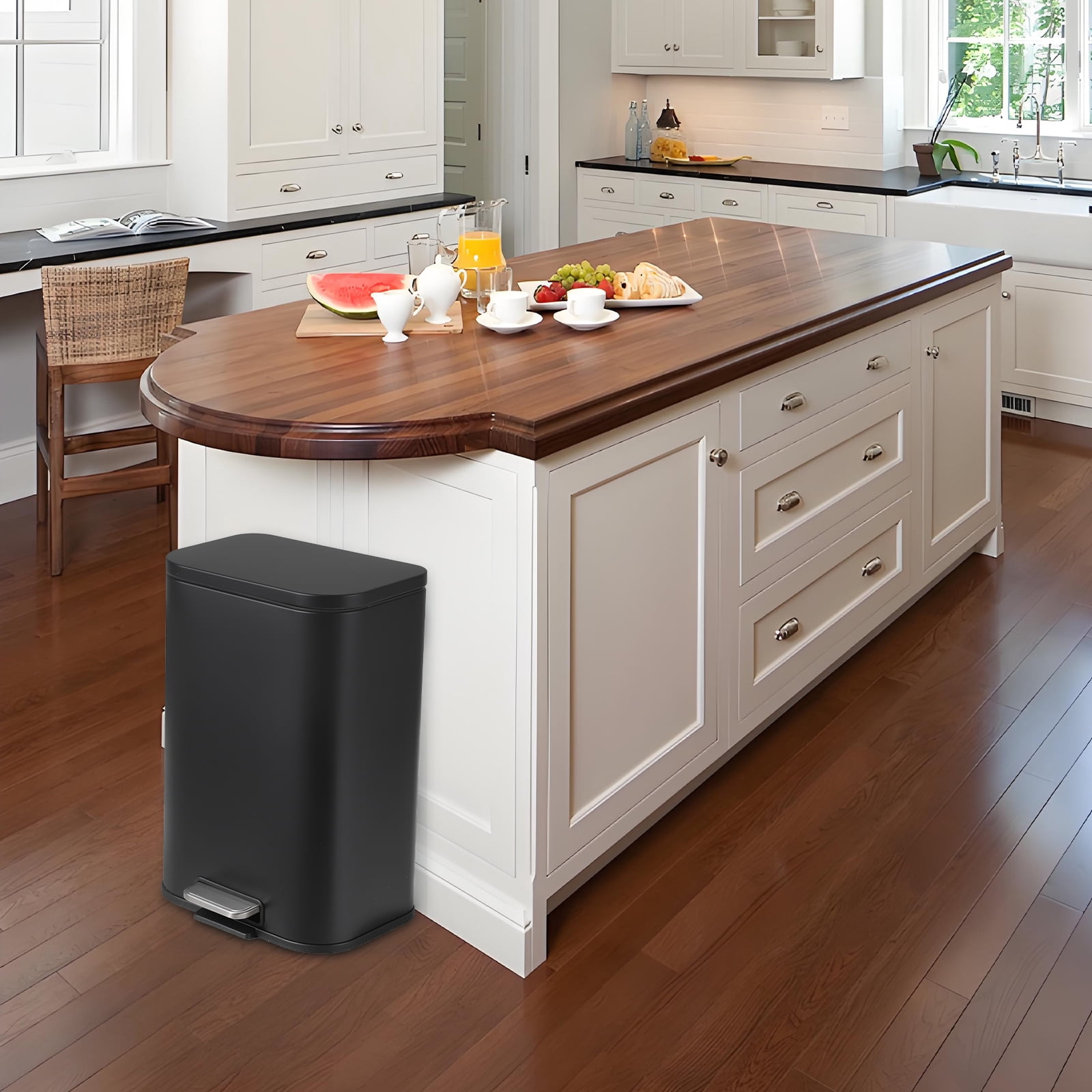 Trash Can for Kitchen, Stainless Steel Garbage Can with Soft-Close Lid, Removable Inner Bucket, Fingerprint-Proof Recycling Bin for Home Office Bedroom