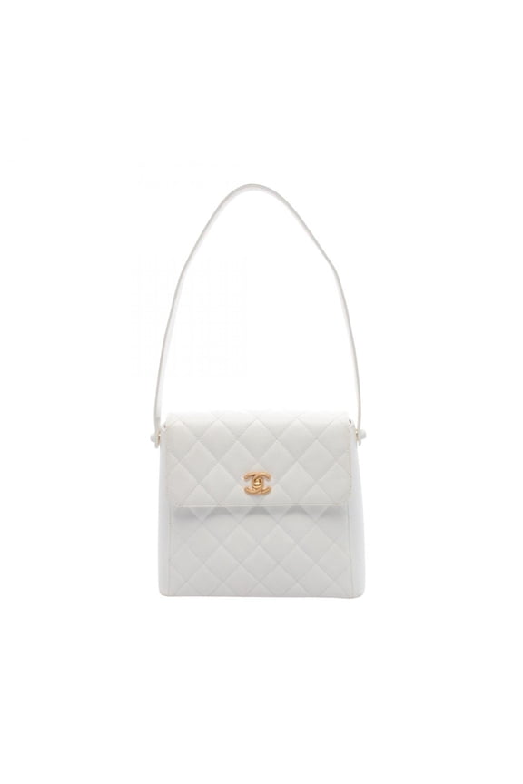 Pre-Owned CHANEL Matelasse Shoulder Bag, Handbag, Grained Calf Leather, Women's, White