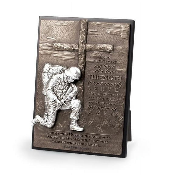 Lighthouse Christian Products 100678 Moments of Faith-Kneeling Soldier Cast Plaque with Easel Back Isaiah 40-31