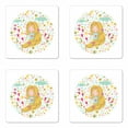 thumbnail image 1 of Nature Coaster Set of 4, Little Kid with Pinkish Cheeks and Long Hair Surrounded by Spring Nature Cartoon, Square Hardboard Gloss Coasters, Standard Size, Multicolor, by Ambesonne, 1 of 2