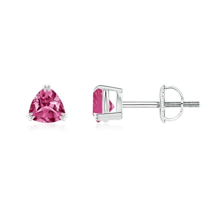 Sapphire Trillion Earrings - September Birthstone Earrings - Double Claw-Set Trillion Pink Sapphire Stud Earrings in 14K White Gold (4mm Pink Sapphire) - SE1094PS-WG-AAAA-4