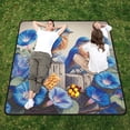 thumbnail image 4 of Bluebirds on Wooden Fence and Flower Picnic Blankets Extra Large 78"x78" Beach Blanket Waterproof Sandproof Outdoor Mat for Camping Travel Park, 4 of 6