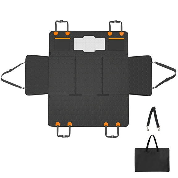 KFFKFF Rear Seat Extension, Pet Car Seat Cover with Ventilated Window & Pocket, 350lbs Support, Car/SUV/Truck Dog Hammock 54"x25.6"