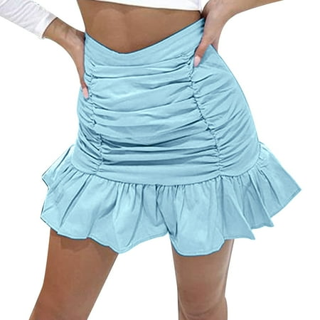 

Two Piece Skirt with Jacket Women s Short Skirt Solid Pleated Ruffle Zipper Skirt High Waist Wrap Fishtail Skirt Rainbow Table Skirt Tulle