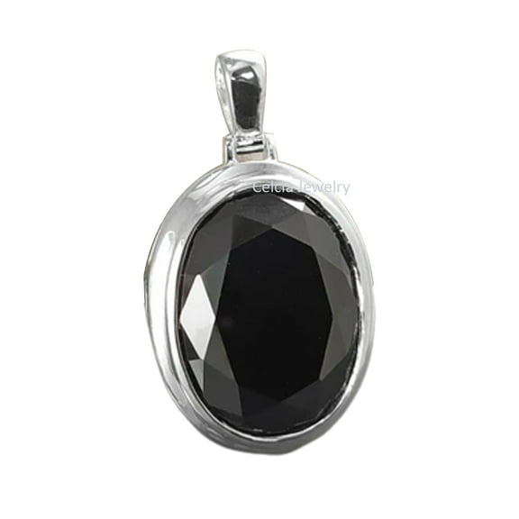 Real 925 Sterling Silver Pendant For Men Women, Natural Black Onyx Faceted Oval Gemstone Amazing Handmade Designer Pendant For Her Him