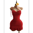 thumbnail image 4 of RDKTPXZ Women's Ruched Halter Mini Dress, Backless Bodycon Ruffle Hem Party Dress, 4 of 5