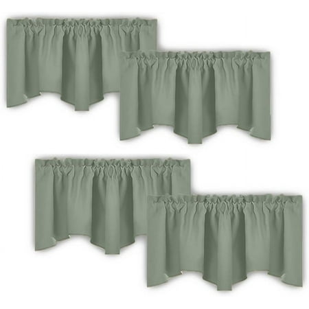 nicetown room darkening window valances solid thermal insulated scalloped valance curtains rod pocket privacy protection drapes for basement bathroom 4 panels 52 x18 sage green