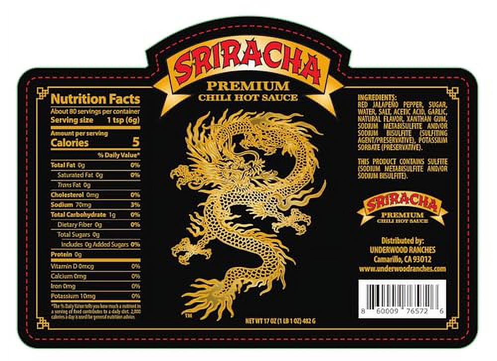 Underwood Ranches New Limited Dragon Sriracha made from the Red Jalapeno Peppers that started the Sriracha Movement! Pack of three Easy Squeeze 17 oz Bottles