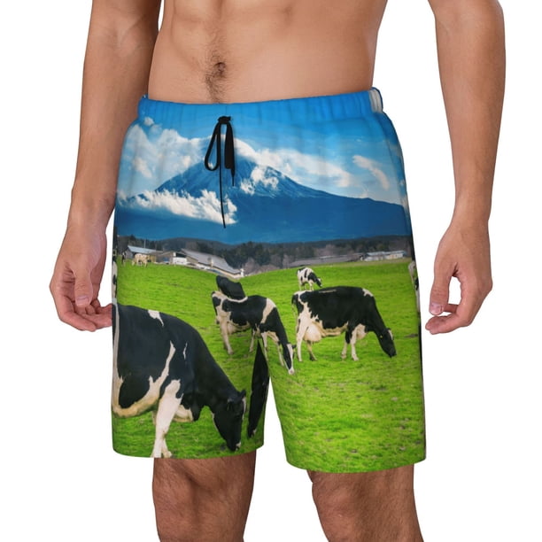 Balery Grazing Cows Mountain View Bañador para hombre, shorts de playa de secado rápido con entrepierna y forro de compresión-Medium