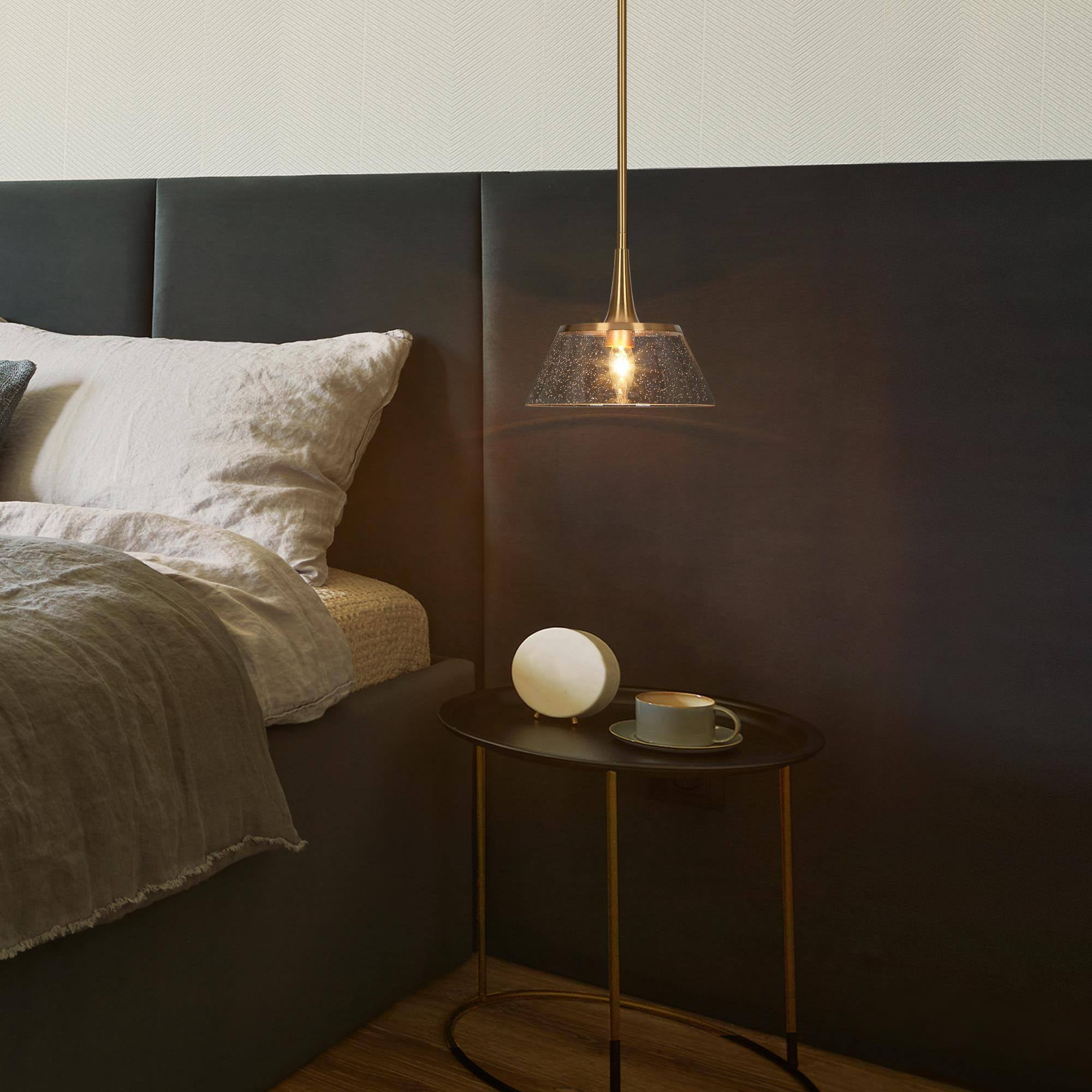 LNC Modern Gold Mini Pendant with Seeded Glass Shade for Kitchen or Dining Area