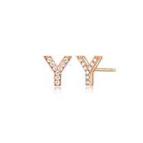 Forever Facets "Y" CZ Earrings in Rose Gold over Sterling Silver, Adult Female