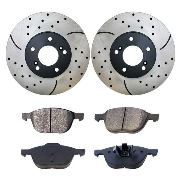 AutoShack Front Drilled Slotted Brake Rotors Black and Ceramic Pads Kit Driver and Passenger Side Replacement for 2012-2015 2016 2017 2018 Ford Focus 1.0L 2.0L FWD PR64183LR-SCD1044