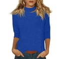 thumbnail image 2 of Womens Mid Neck Blouse 3/4 Length Sleeve Loose Fit Top Cute Comfortable Shirt for Everyday Casual Outfits Dark Blue 2XL, 2 of 8