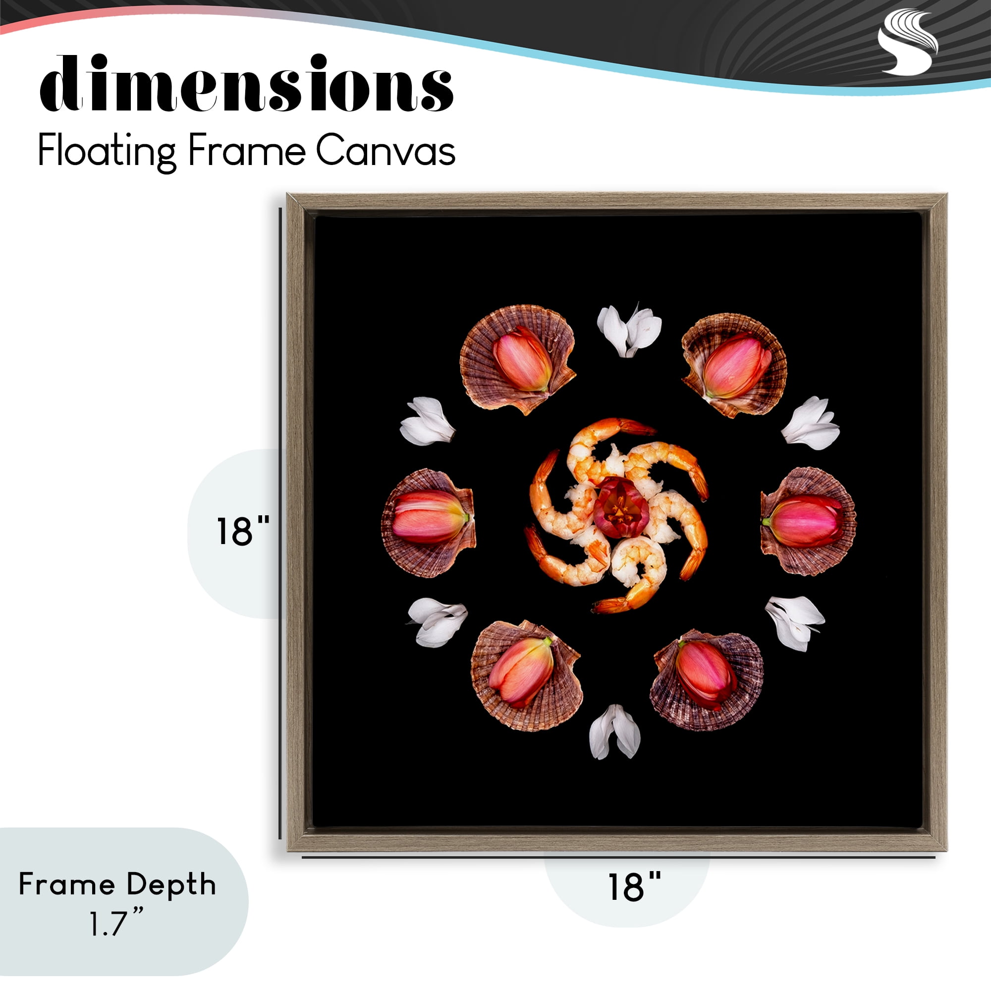 Stupell Industries Seashells & Tulips Symmetry Brown Framed Floater Canvas Wall Art, design by Beth Adoette