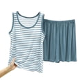 thumbnail image 5 of StSilkitty Women's Pajama Sets 2 Piece Striped Sleeveless Crewneck Tank Tops and Shorts Pj Set Lightweight Casual Loungewear, 5 of 6
