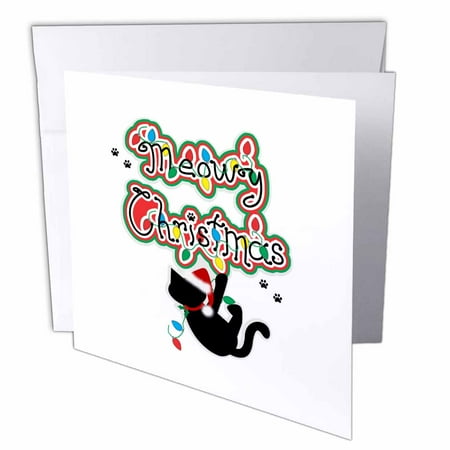 Whimsical Christmas Cards 3dRose Fun Whimsical Meowy Christmas Black Santa Kitty Cat, Greeting Cards, 6 x 6 inches, set of 6 ()