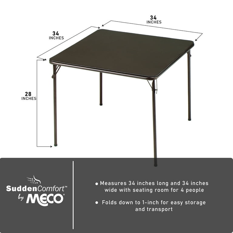 MECO Sudden Comfort 34 x 34 Inch Square Metal Folding Dining Card