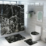 4 Pcs Bathroom Home Bath Mat Set Pedestal Rugs Toilet Lid Cover Shower Curtain Waterproof