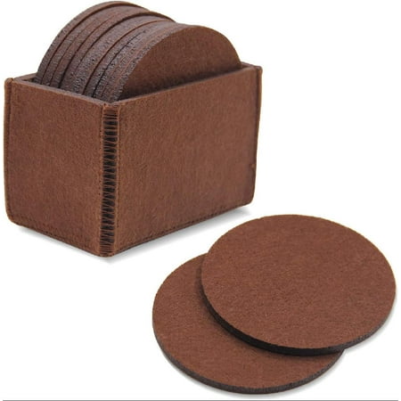 

Set of 10 Felt Coaster Set with Holder Table Coasters for Drinks Absorbent & Protect Furniture & Table - Brown