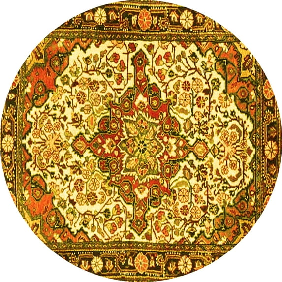 Ahgly Company Indoor Round Medallion Yellow Traditional Area Rugs, 4' Round