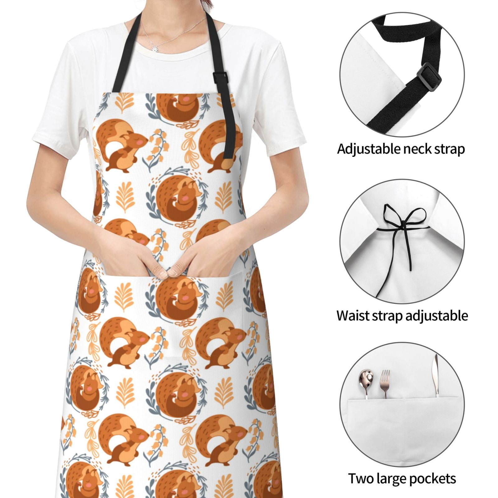 Kdxio Cute Squirrel Apron with Pockets Adjustable Kitchen Aprons for Men Women Waterproof Aprons for Cooking,Drawing,Crafting, Baking Household Cleaning