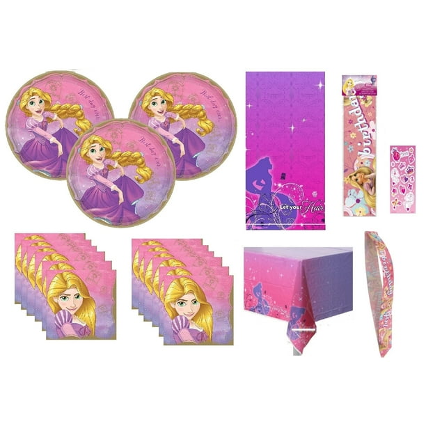 Paquete de fiesta Unique Tangled Rapunzel para 16 personas con platos y servilletas