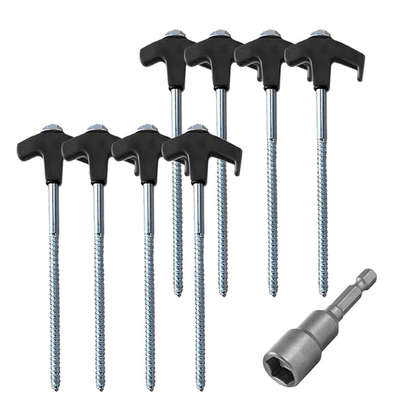 8 Piezas de Estacas Atornilladas para Tienda de Campaña con Casquillo Hexagonal, Tornillo Espiral Resistente, Estacas para Tienda Campaña,Tornillo para Acampar Al Aire Libre, Negro