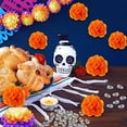 thumbnail image 7 of 50 Pieces Artificial Marigold Flowers and 50 Pieces Sugar Skull Day of The Dead Decor Dia De Los Muertos Decor for Diwali, Indian Festival, DIY Marigold Garland Wedding Halloween Decoration, 7 of 7