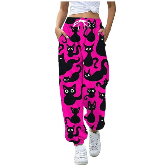 XIMIN Women Yoga Trousers Women's Fashion Casual Halloween Pumpkin Print Drawstring Pocket Trousers High Waisted Stretch Leggings(Purple,S)