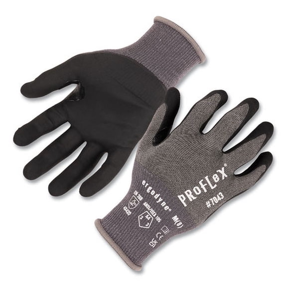 ProFlex 7043 ANSI A4 Nitrile Coated CR Gloves, EN388: 4X42D, 9" Long, Large, Gray, Pair