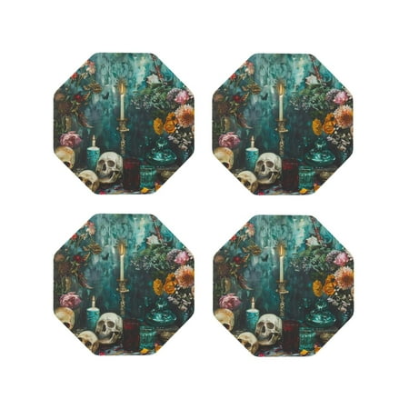 

Matuu Baroque Floral Still Life for Cup Coasters Set of 4 Leather Coasters Desk Coasters for Office Measures 4” x 4”-Octagon