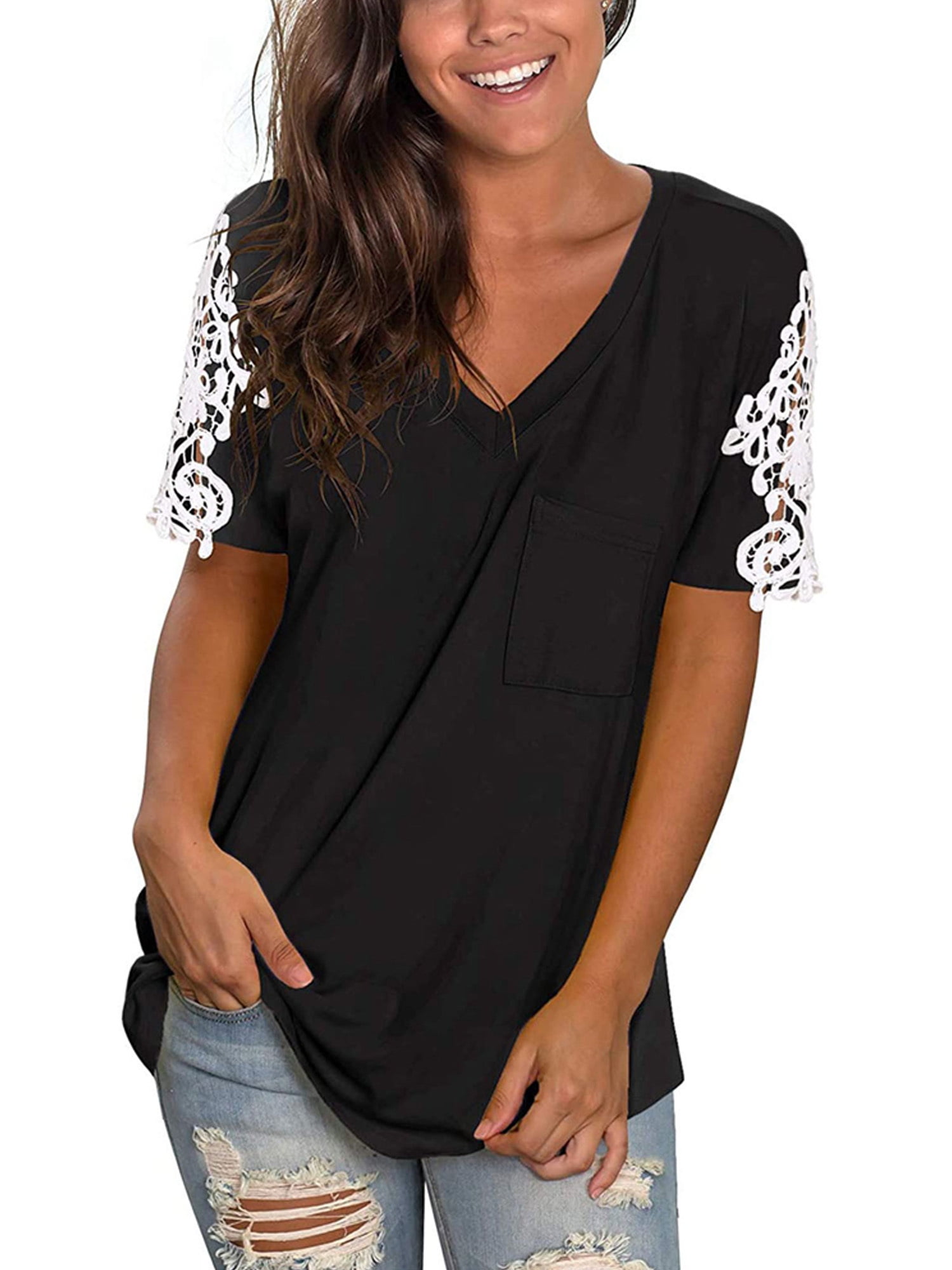 Women Summer Lace Patchwork O-Neck Casual Short Sleeve Tops T-Shirt Blouse Women Summer Lace Patchwork O-Neck Casual Short Sleeve Tops T-Shirt Blouse