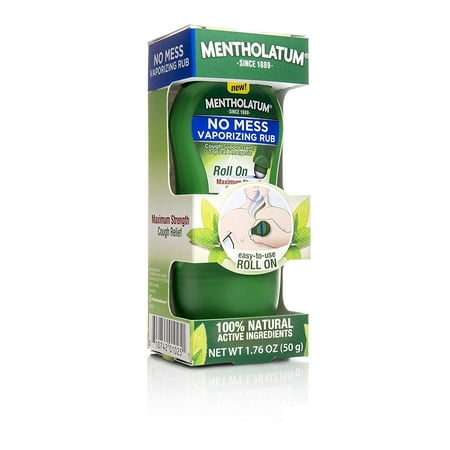 Mentholatum No Mess Vaporizing Rub with easy-to-use Roll On Applicator, 1.76  Ounce (50g) - 100% Natural Active Ingredients for Maximum Strength Cough