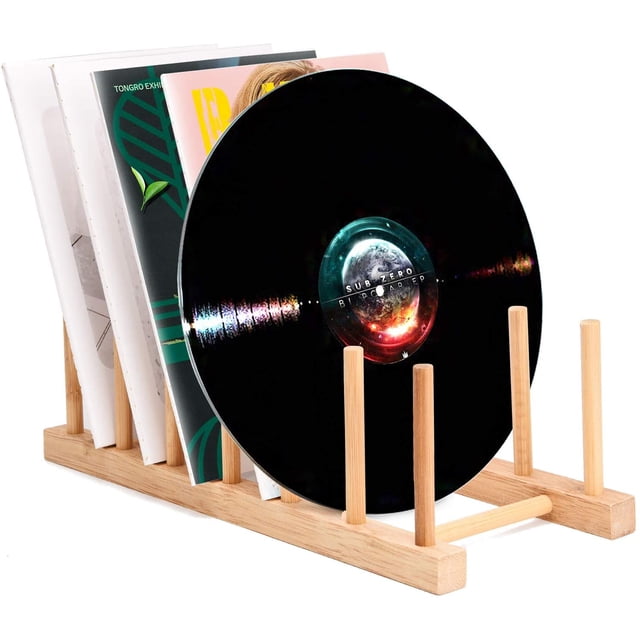 Vinyl Record Storage Holder Stand Rack Eco Friendly Wooden CD Display Stand, Stackable Modern CD Holder Portable Countertop Desktop Magazine Rack Record Storage Shelf - for 12" and 7" Recor