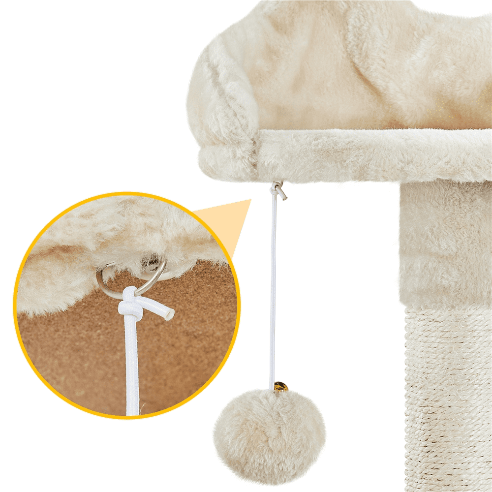 Alden Design 76.5" H Large Cat Tree Tower with 3 Condos Cozy Perches Dangling Ball, Beige
