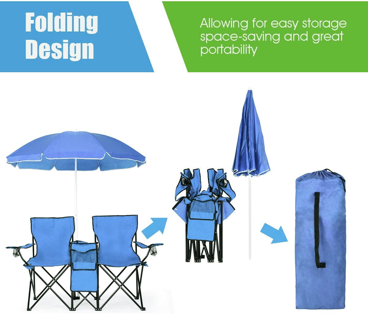Outdoor Picnic Chairs, Folding Camping Chair with Cup Holder and Storage Pocket Carry Bag, Blue Outdoor Picnic Chairs, Folding Camping Chair with Cup Holder and Storage Pocket Carry Bag, Blue