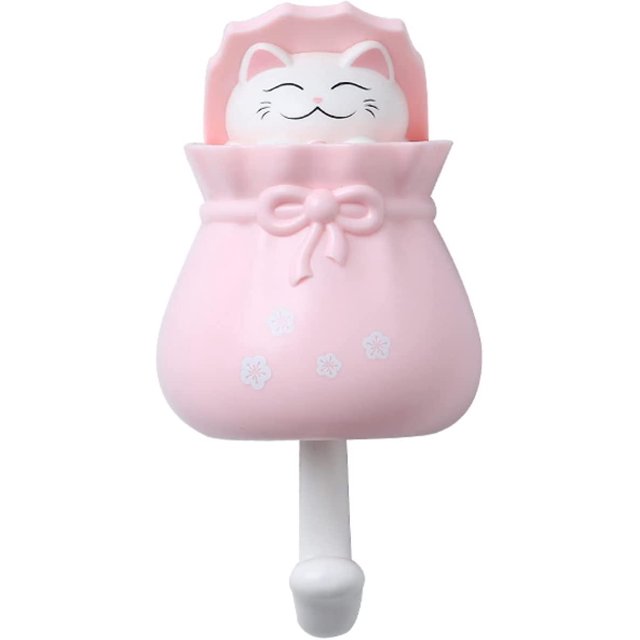 Lindo gancho para bolsa de la suerte con forma de gato (rosa), sin perforaciones, para decoración de armarios, porches y cocinas, gancho para colgar toallas, ropa y llaves