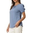 thumbnail image 4 of INSPIRE CHIC Ruched Sleeve Blouse for Women's Pleated Front Round Neck Tops XS Blue Gray, 4 of 5
