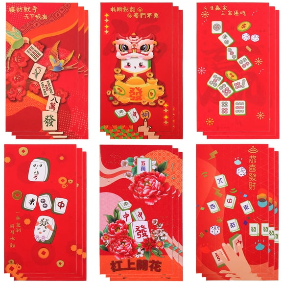 KAKOWELY 18 piezas de Hong Bao de bolsillo con patrón de Mahjong de sobre rojo de Año Nuevo Chino para dinero de la suerte chino