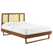 Kelsea Cane and Wood King Platform Bed With Angular Legs Walnut