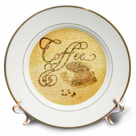 - 3dRose Vintage Style Cup of Coffee - Porcelain Plate, 8-inch