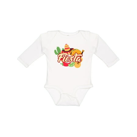 

Inktastic Fiesta with Sombrero Taco Cactus Lime Red Pepper and Guitar in Background Boys or Girls Long Sleeve Baby Bodysuit