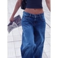 thumbnail image 4 of Women's Low Rise Jeans Wide Leg Trousers with Multi Pockets Oversized Fit Floor Length Buttons and with zip Washed Denim Pants, 4 of 5